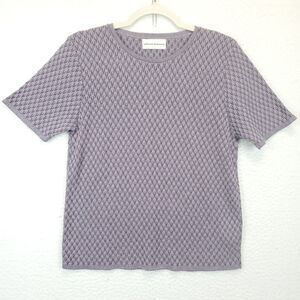 Alfred Dunner Knit Sweater Top Women L Leaf Pattern Textured Short Sleeve Lilac